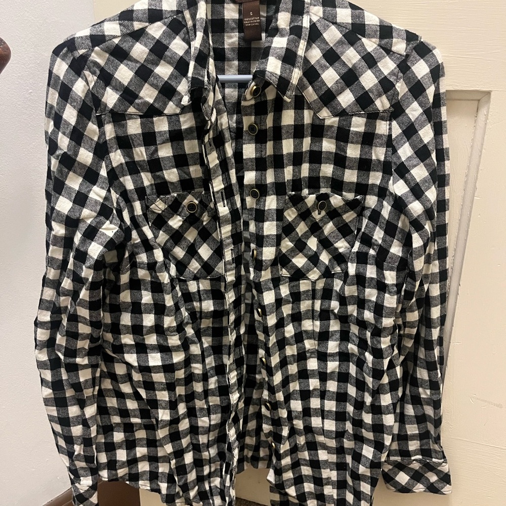 Bit & Bridle Black and White Checkered Button-Up Shirt